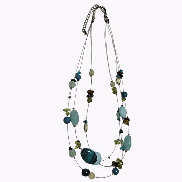 Boho Beaded Multi Strand Chunky Gemstone Statement Necklace Fashion Jewelry - Picture 1 of 6